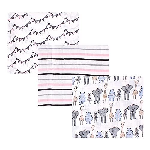 Image of Hudson Baby Unisex Baby Cotton Muslin Swaddle Blankets, Pink Gray Safari, 3-Pack