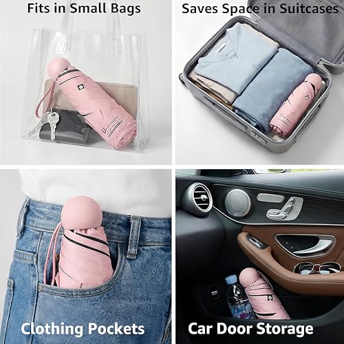 Image of BAODINI Travel Mini Umbrella for Purse with Case-Small Compact UV Umbrella Protection Sun-Lightweight Tiny Pocket Umbrella with Case for Women, Girls