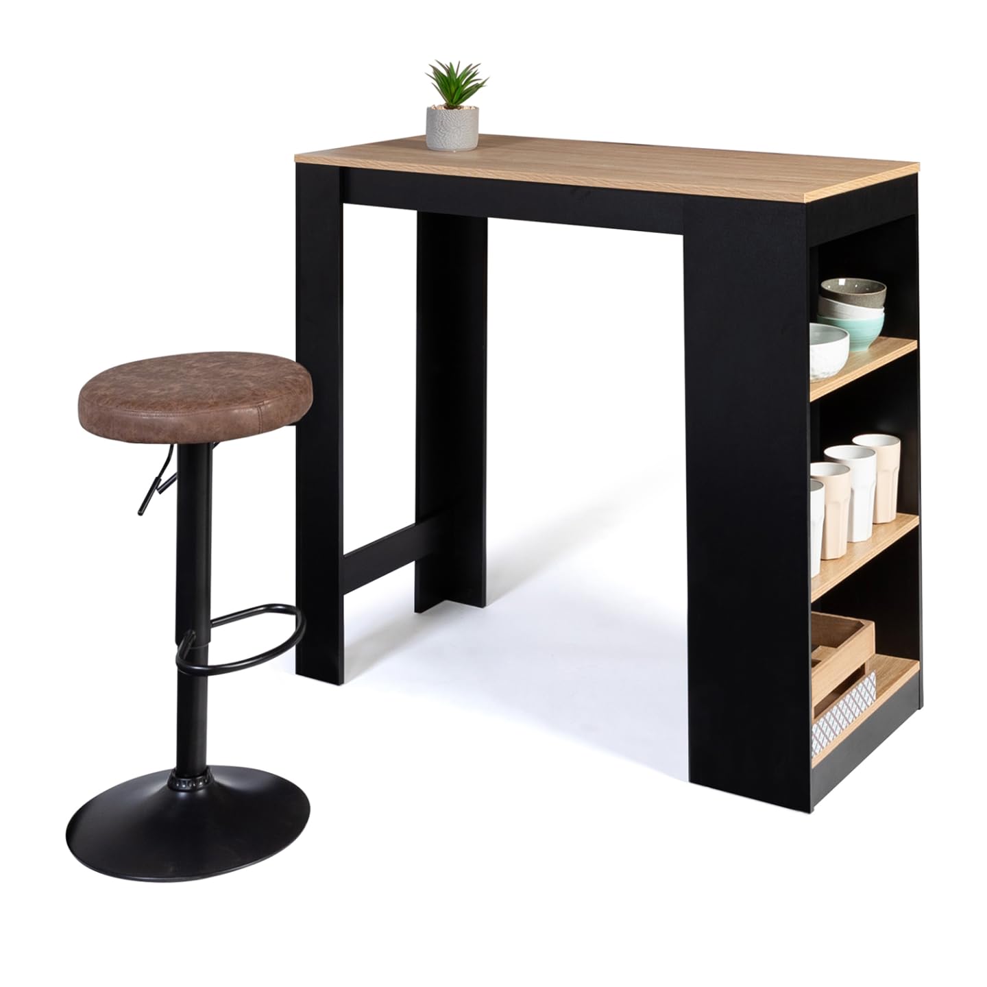IDMarket - Tavolo da bar BARTH per 2-4 persone, legno nero, piano in faggio
