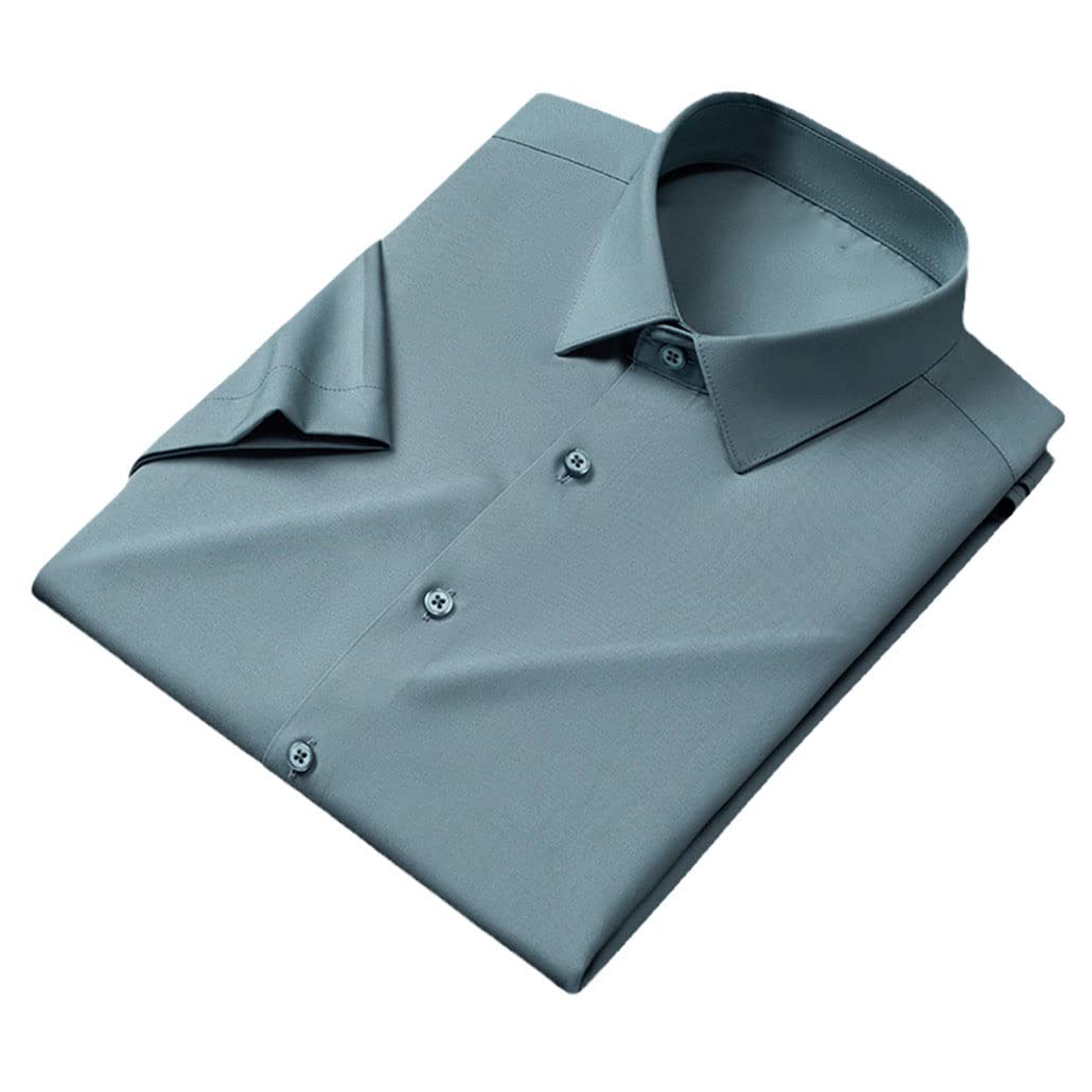 Camicie da uomo in seta elasticizzata Camicie a maniche corte da lavoro per camicie estive Top da uomo senza tasca frontale, F3026, L