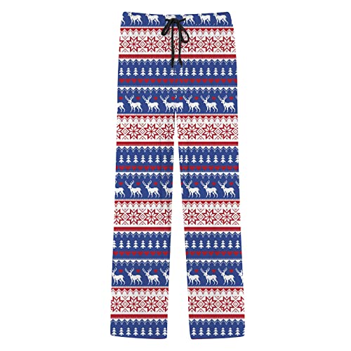 Christmas Pajamas for Men Long Pants Funny Tree Snowflake Print Pajama Bottoms Drawstring Elastic Lightweight Soft Sleepwear4