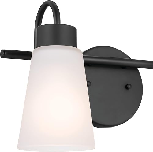 Miniatura 2 de Kichler Erma - Lámpara de tocador de baño de 2 luces con vidrio grabado satinado transparente, lámpara de pared tradicional actualizada en negro,