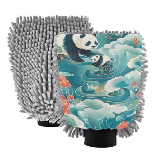 IOACIY Absorbent Microfiber Car Wash Drying Mitts, 2 Pack, Scratch-Free & Lint-Free, Rich Foam, Highly Absorbent, Double Sided, Wash Mitt Perfect for Car Washing, M, Panda (24)