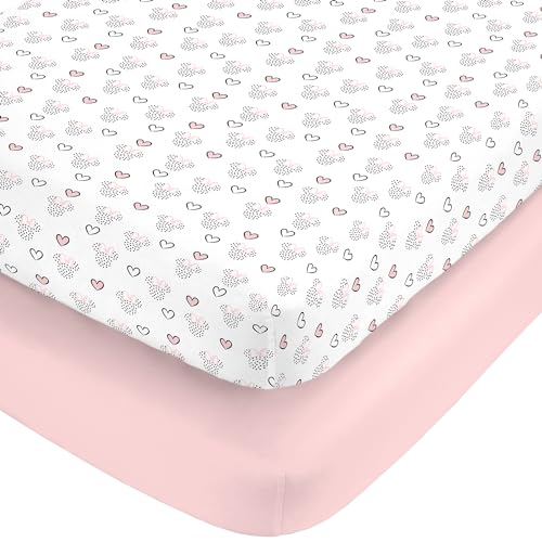 Image of NoJo Disney Minnie Mouse Hearts Girl Standard 2-Pack Fitted Crib Mattress Sheets