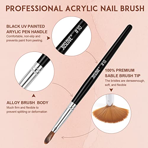 Joslove 2Pcs Acrylic Nail Brush, Size 10 Handmade Round Nail Brush For Acrylic Powder Application, 100% Pure Kolinsky Sable Hair With Wooden Handle For Diy Home Salon #TOP2