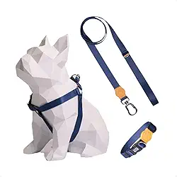 Kit Peitoral Americano Para Cachorro + Coleira + Guia De Passeio Ajustável (Azul Escuro/Laranja, PP)