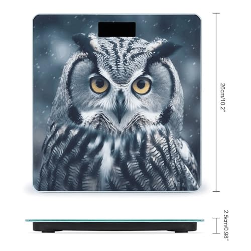 Balanza digital de baño con búho gris y blanco de vidrio templado miniatura 2