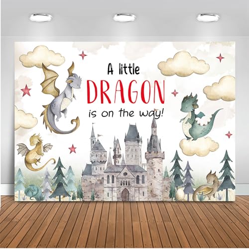 Mocsicka Dragon Baby Shower Backdrop A Little Dragon is on The Way Girl Boy Dragon Theme Photography Background Banner Cake Table Decorations for Kids New Born Supplies (7x5ft)
