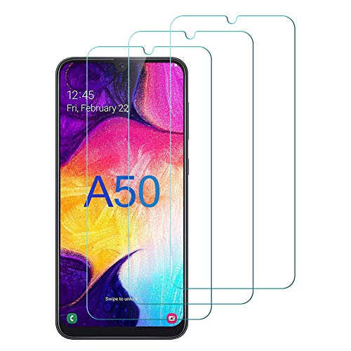 Flysee Verre Trempé pour Samsung Galaxy A50, [3 Pièces] Film Protection écran pour Samsung Galaxy A50 [sans Bulles, HD Clair, Dureté 9H, Anti Rayures]