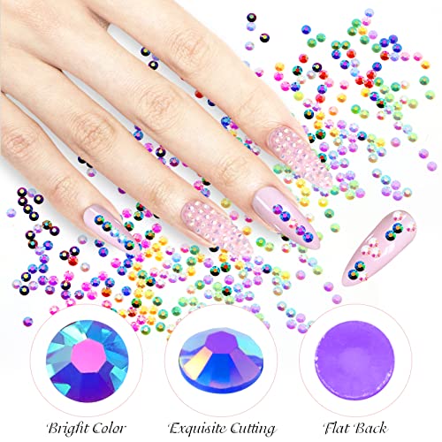 ZYNERY 9000pcs Flatback Rhinestones, 15 Mixed Color Flat Back Gems Round Shape Crystals Rhinestones for Crafts Nail Face Art Shoes Diamond Painting with Storage Box/Tweezers/Drill Pen (4mm)
