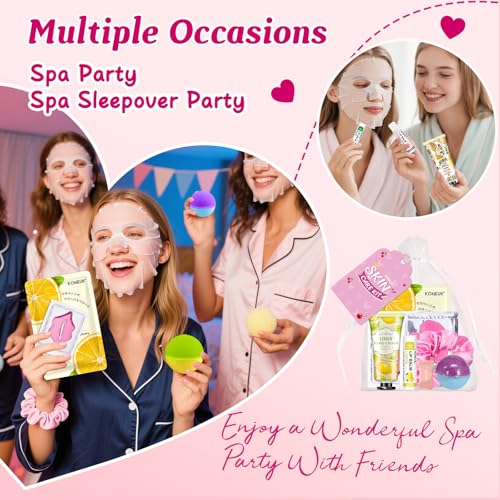 60PCS Spa Party Supplies for Girls, Include Face Masks, Hand Cream, Lip Balm, Foot Bath Bombs, Lip Mask, Under Eye Patches, Compressed Towels, Spa Birthday and Sleepover Party Supplies for Girls Women - Image 4