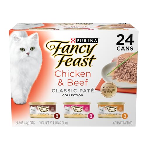Purina Fancy Feast Chicken and Beef Classic Pate Collection Grain Free Wet Cat Food Variety Pack - (Pack of 24) 3 Oz. Pull-Top Cans