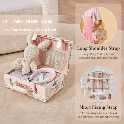 Checked Luggage Carry On Luggage 2 Piece Vintage Suitcase Set,Cute Travel Luggage with 12" Handbag, Hardside Faux Leather Luggage Suitcase (Color : A, Size : 26"+12")4