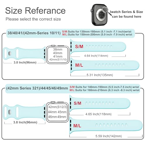 Image of Bands Compatible with Apple Watch 38mm 40mm 41mm 42mm 44mm 45mm 46mm 49mm,Soft Silicone Replacement Sport Accessory Strap Wristband for iWatch Series Ultra 11 10 9 8 7 6 5 4 3 2 1 SE Women Men Seafoam