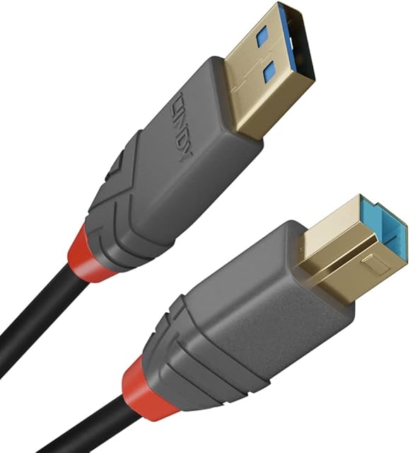 LINDY 36741 USB 3.0 Type A to B Cable, Anthra Line - Black, 1m