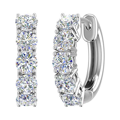 1 Carat 5-Stones Diamond Hoop Earrings in 925 Sterling Silver or in 18K Yellow Gold over Sterling Silver