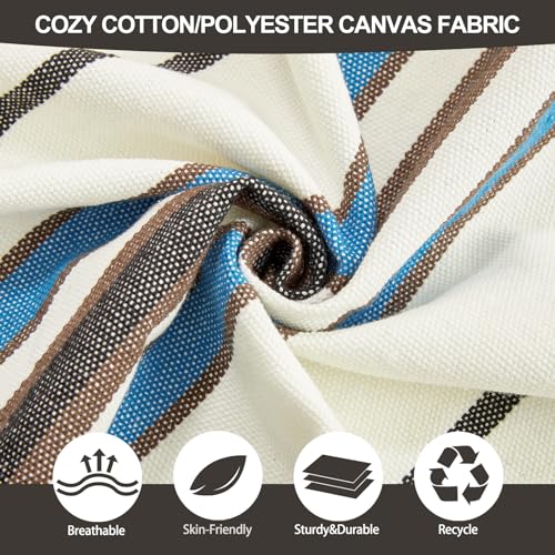 Image of CHULIM Brazilian Double Hammock with Tree Straps,Extra Large 94x63IN,2 Persons Hammock for Backyard Patio Outdoor and Indoor,450lbs Weight Capacity,Soft Woven Cotton Fabric - Blue Stripe