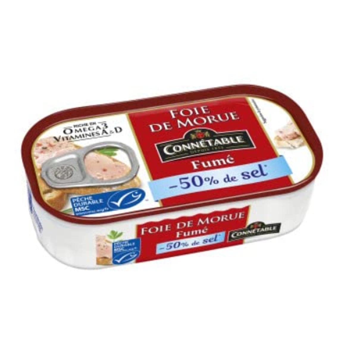 Connétable Foie de morue MSC fumé au bois de hêtre -50% de sel - La boîte de 121g