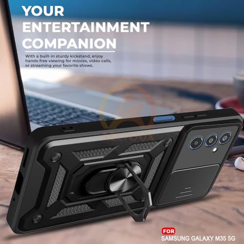 Image of Armor Bumper Back Cover Case for Samsung M35 5G | Rotating Camera Cover, Ring Holder & Kickstand | Heavy Duty & 360 Degree Protection Samsung M35 5G Cover (Black)