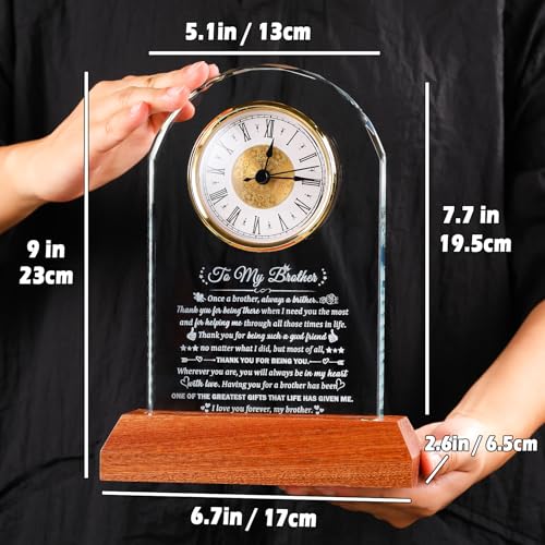 Image of Arikyrist Gifts for Brother from Brothers Sisters Meaningful Glass Clock Brother Birthday Gift with Wooden Light Base Crystal Keepsake for Fathers Day Christmas Graduation Presents for Best Brothers
