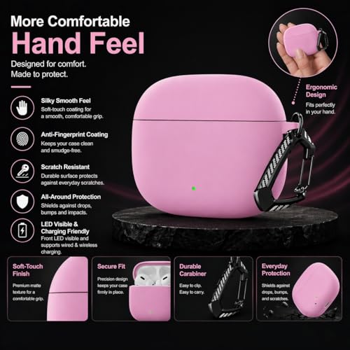 Image of Anvique Silicone Case Cover for Oneplus Nord Buds 4 Pro, Scratch Resistance, Shock Absorption, with Premium Carabiner (Pink T)