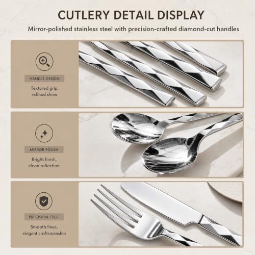 30pcs Silverware Set, Stainless Steel Diamond Handle Flatware for 6 — view 3