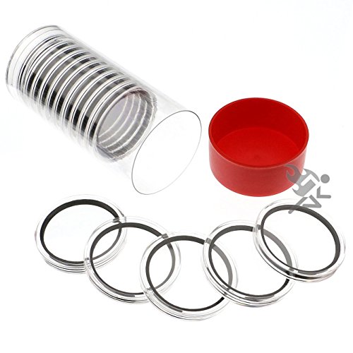 Tubo cápsula rojo y 15 anillos negros para monedas de 1oz plata