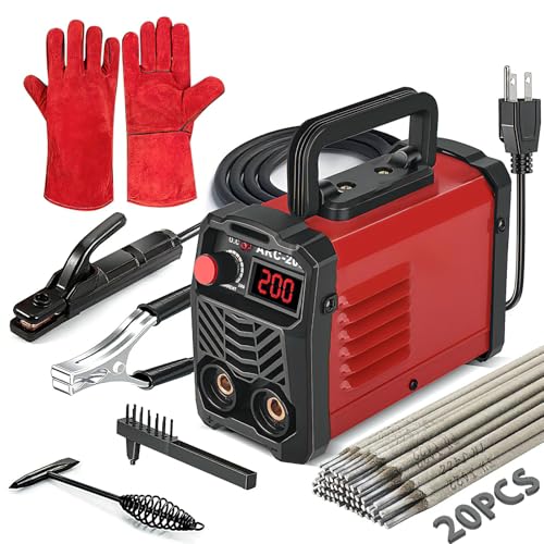 Image of Hpoouo 200Amp 20PCS Rods Stick Welder, Super MINI Portable Welding Machine, IGBT Inverter Welder Machine 110V with Hot Start Arc Force Anti-Stick, for 1/16"-1/8" Rod ARC Welder, 2 Chip Hammers (Red)