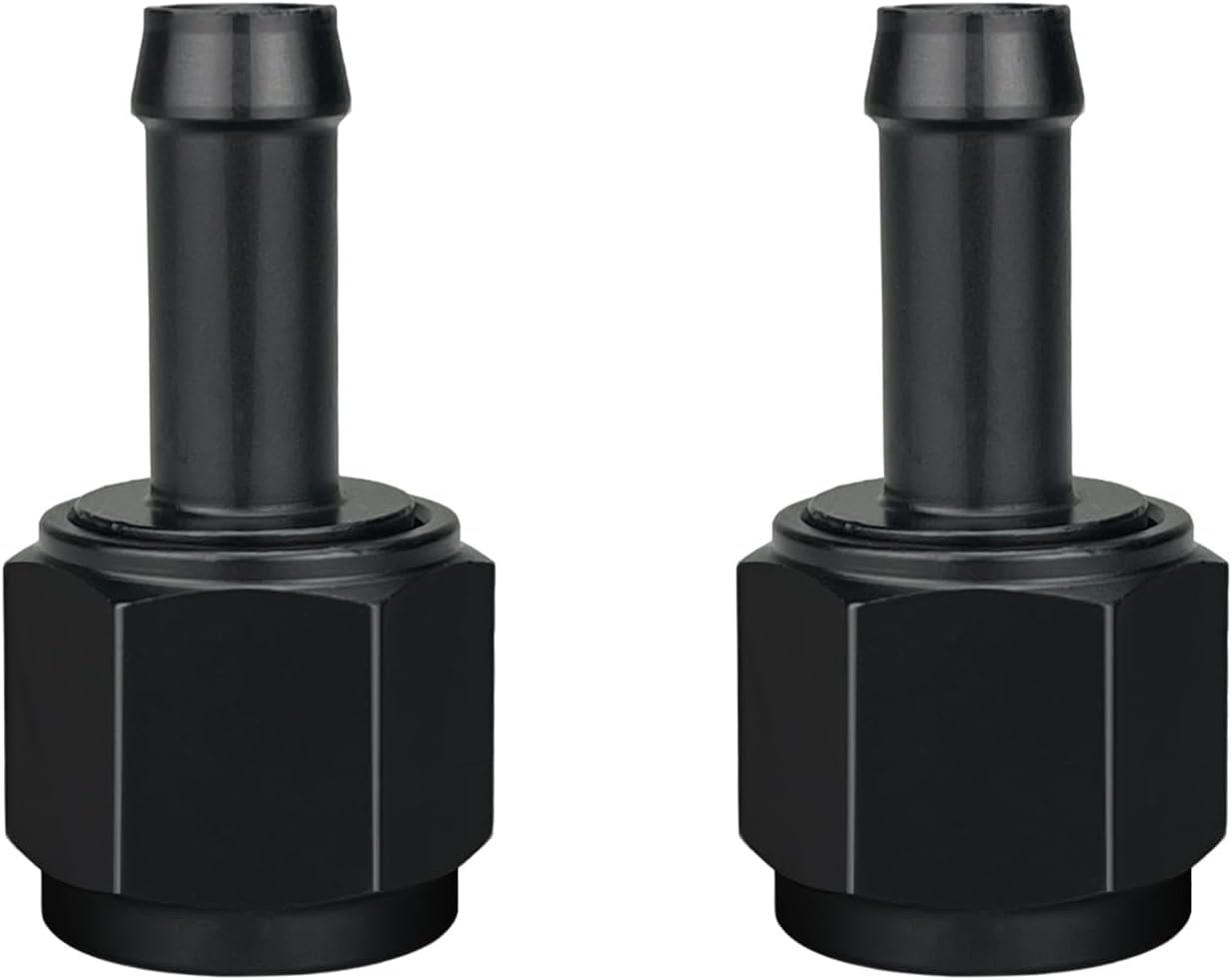 6AN Female to 3/8 Barb 90 Degree Hose Fitting Adapter Swivel Aluminum Black, Pack of 2