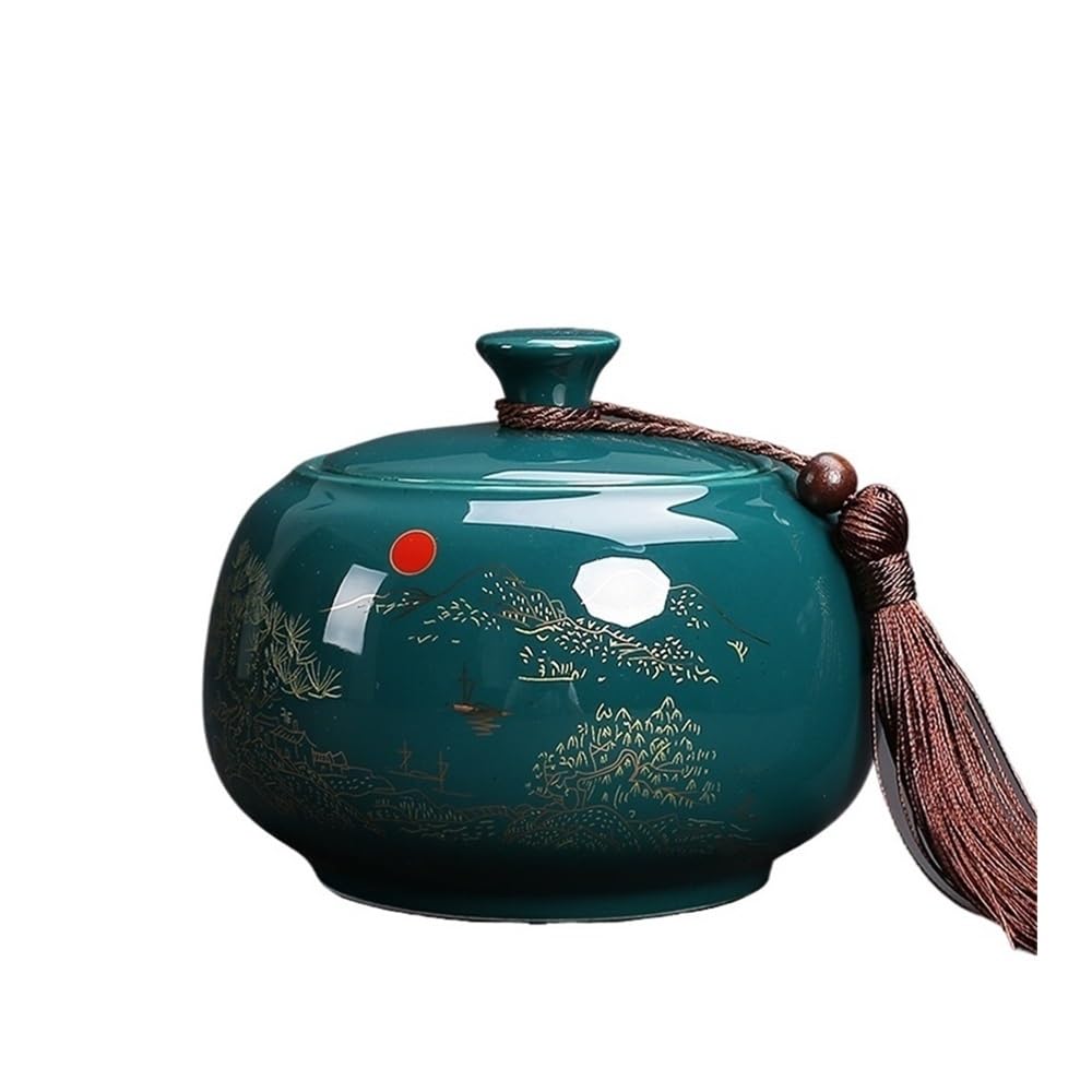 CHENGAIJIAN Tea Canister Ceramic Tea Canister With Airtight Lid Kichen Storage Container For, Coffee, Nuts, Spice, Sugar(Green)