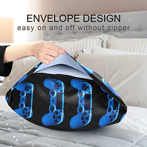Oyihfvs Video Game Joystick Gamepad In Blue Neon Lights Isolated On Black Silky Satin Pillowcase For Hair And Skin, Soft Bed Pillow Cover, Decorative Silk Pillow Cases, Standard Size 20X26 Inches #TOP5