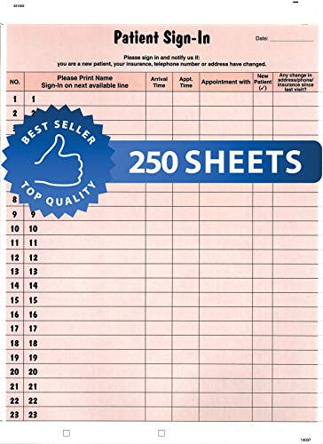 Image of Tabbies Patient Sign-in Label Forms, 250 Sheets, Salmon, 8.5 x 11 HIPAA Confidential Medical Office Check-in Sheets with Peel-Off Labels, 23 Rows, Daily Patient Log, Made in the USA