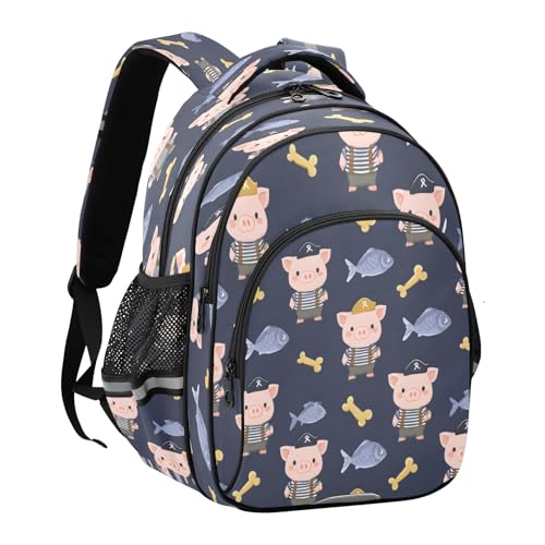 Pig Fish Bone Pattern Backpack For Girls Kindergarten Elementary Bookbag Lightweight Childrens School Bag,Small2