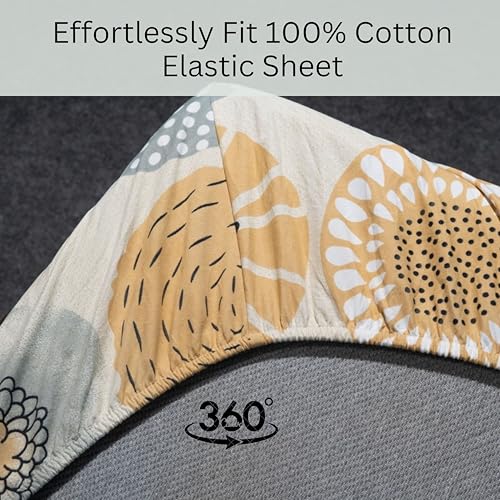 Image of Amazon Brand - Umi Cotton Fitted Bedsheet, Queen Size 78x60 Inches, Elastic Fit Bed Sheet, 10 Inch Deep Pocket, Soft Breathable Bedding, Durable Easy Care, with Pillow Cover-Doodle Bloom