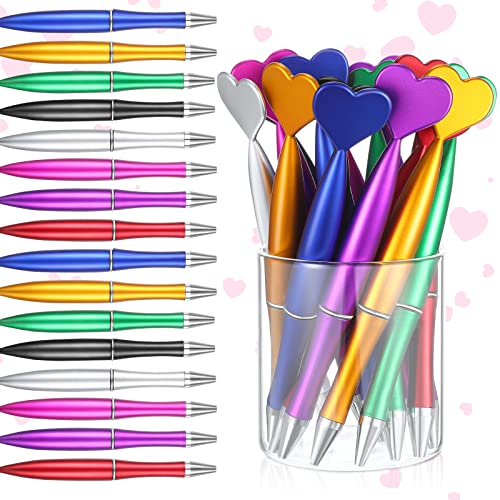48 Pieces Valentine's Day Heart Shaped Pens Heart Ballpoint Pens Spin Heart Office Pens 1 mm Black Gel Ink Rollerball Kids Pens Valentine Party Favor Pens for Office School Supply (Multicolor)