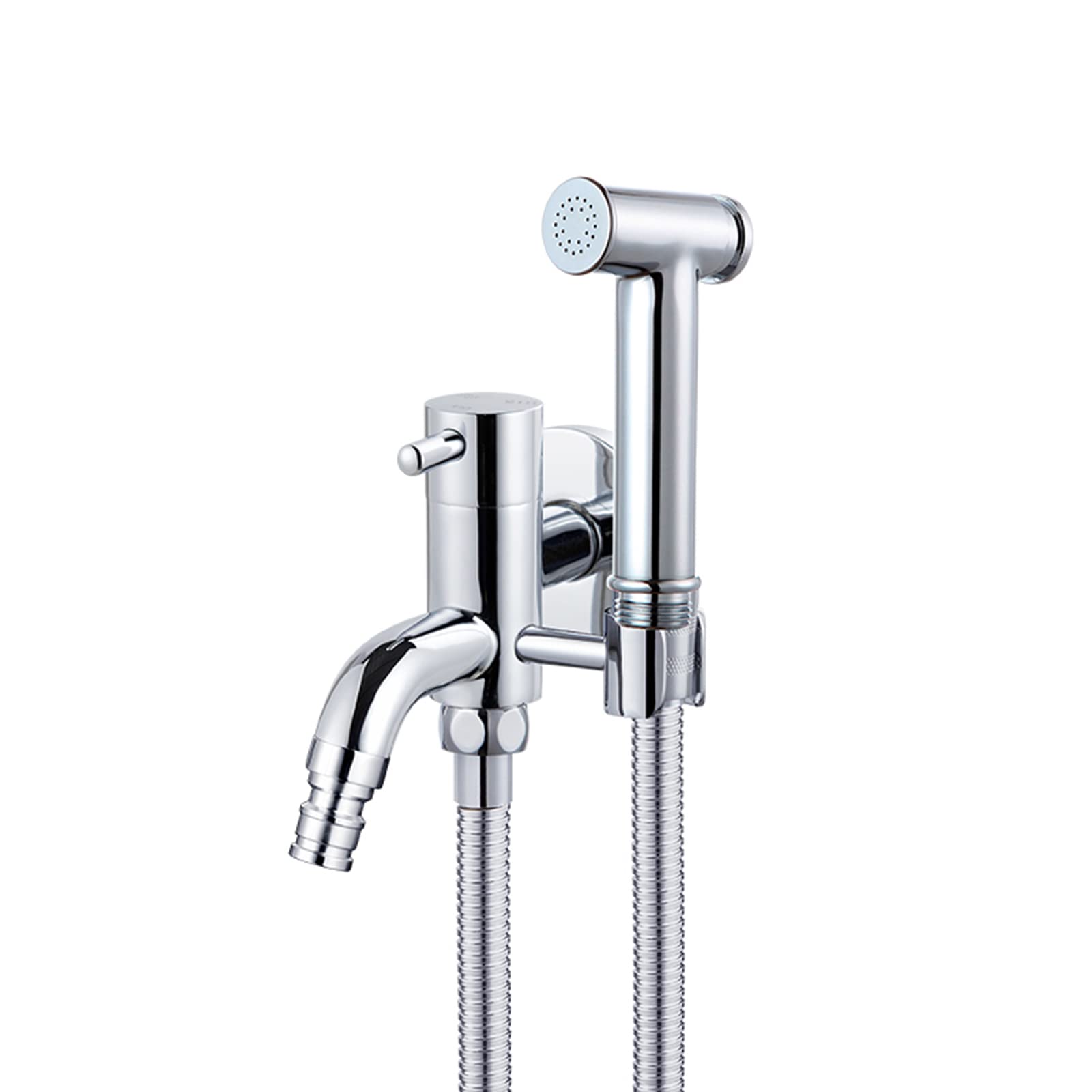 Robinet de bidet mural double fonction avec jet réglable et bouton poussoir