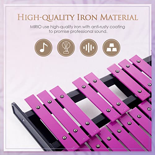 Mirio 32 Notes Glockenspiel Xylophone Percussion Set, Glockenspiel Bell Kit With Carry Bag, Sheet Music Stand, Height Adjustable Stand, 8” Practice Pad, Drumsticks (Purple) #TOP2