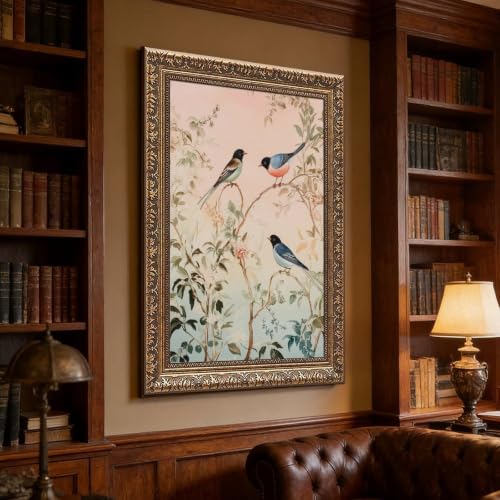 Papier Peint Art Chinoiserie oiseaux et feuillage poster mural salon