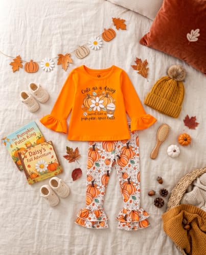 Image of Unique Baby 2 Piece Girls Double Ruffle Leggings and Long Sleeve Shirt Clothes Set Kid and Toddler Girl Outfit