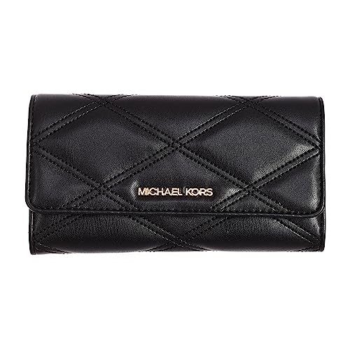Michael Kors Jet Set Travel Large Trifold Wallet Vegan Leather (Black)
