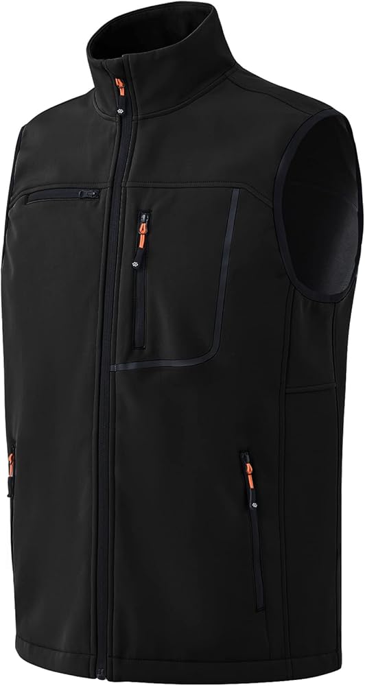 MoFiz Black Vest Men, Waterproof Light Fleece Outerwear Sleeveless