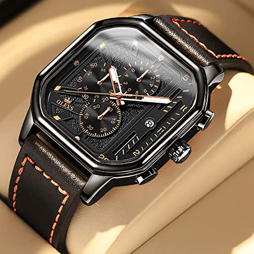 Image of OLEVS Watches for Men Quartz Chronograph Leather Fashion Dress Watch Date Waterproof Luminous Casual Square Business Wrist Watches