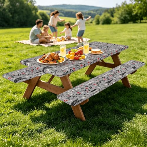 Funda de mesa y bancos con estampado de hurones, mantelería textil para camping y pícnic 8