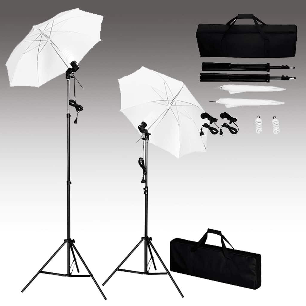 vidaXL Kit de Studio Photo avec Lampes Pieds et Parapluies Lumière Vidéo
