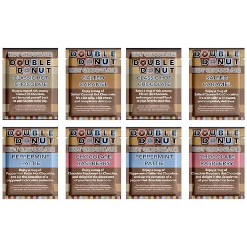 Flavored Hot Chocolate Packets | Gourmet Hot Cocoa Mix Variety Pack including Classic, Chocolate Raspberry, Salted Caramel, & Peppermint Hot Chocolate Mix | Perfect Hot Chocolate Gift Sets | 32 Count