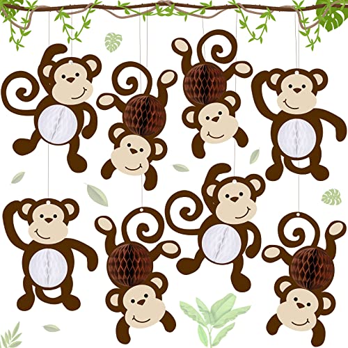 Image of Kanayu 12 Pcs Monkey Cutouts Jungle Party Decorations Honeycomb Monkeys Birthday Party Supplies Paper Safari Hanging Banner Wall Decor for Birthday Baby Shower Room Decor