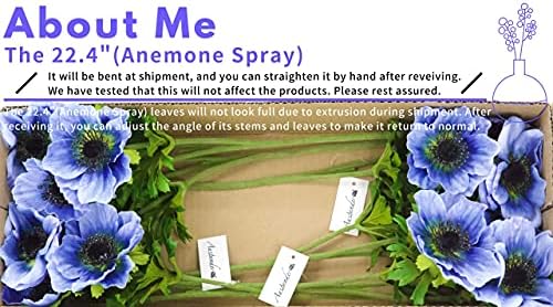 AUSBENDER 22.4" Anemone Spray Americana BerryPicks Faux Stems Blossom Tall Plant Outdoor Floral Arrangement Rustic Decoration Crafts Home Decor Holiday Wedding Parties 6Packs(Anemone Blue Flowers)
