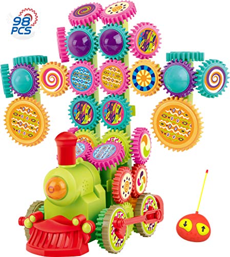 Top Race Juguete de construcción de Trenes de Engranajes móviles con Control Remoto con Luces y Sonido (98 Piezas)
