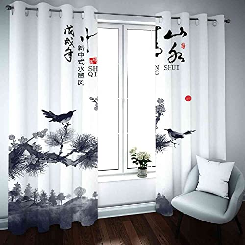 Rideaux occultants 100% polyester isolant thermique phonique 3D oiseau fleur 264x242 - 3