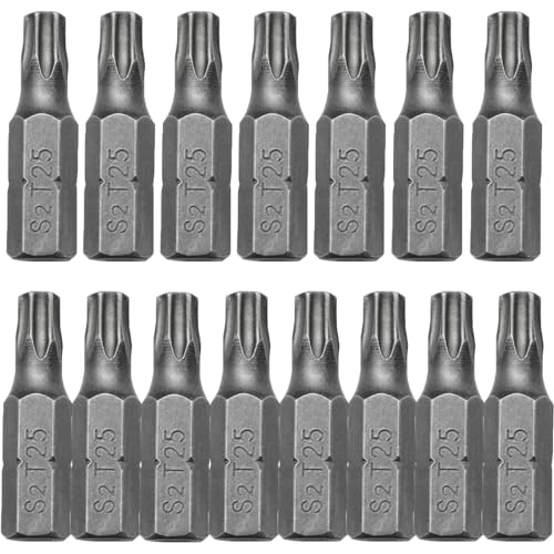 TorSor Paquete de 15 brocas T25 TORX de 1/4 pulgadas con vástago hexagonal de 1 pulgada de longitud S2 de acero de repuesto para destornilladores de trinquete rechonchos destornillador eléctrico